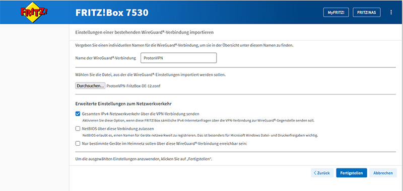 Fritz!Box: ProtonVPN WireGuard-Konfiguration importieren