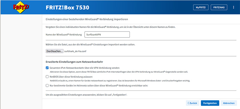 Fritz!Box: Surfshark-Konfiguration hochladen
