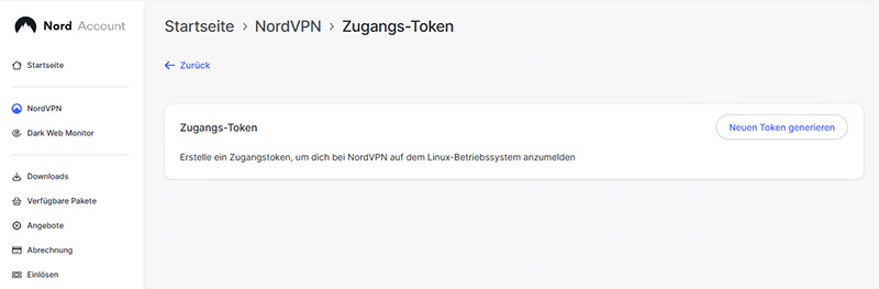 NordVPN Dashboard: Access Token generieren