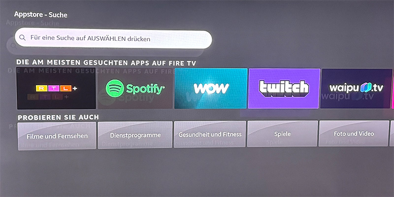 Fire TV Stick Appstore Suchfunktion