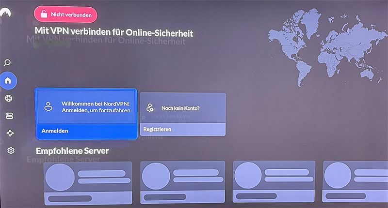 NordVPN Anmeldebildschirm auf Fire TV Stick