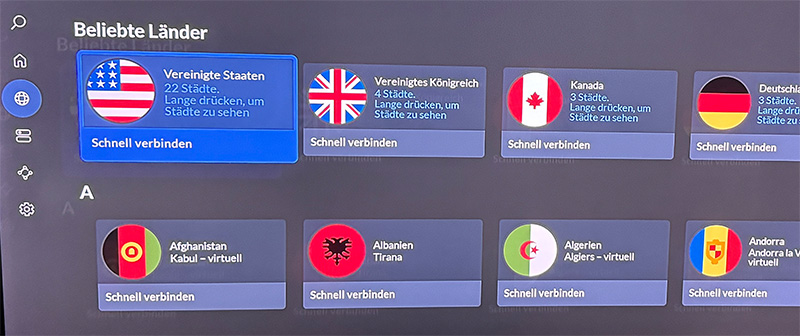 NordVPN Serverauswahl auf Fire TV Stick
